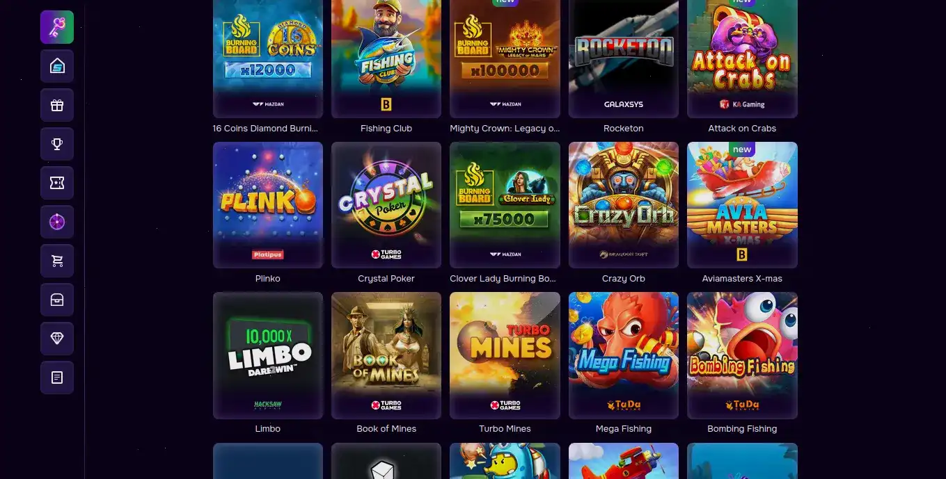 Интерфейс игрового зала Cat Casino с множеством слотов